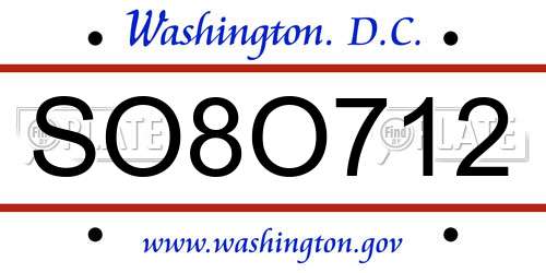 SO8O712 District Of Columbia License Plate
