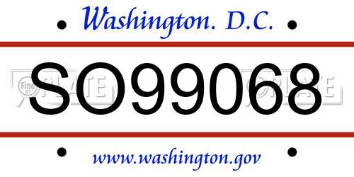 SO99068 District Of Columbia License Plate