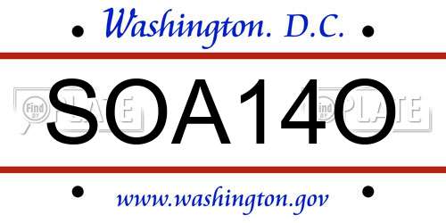 SOA14O District Of Columbia License Plate