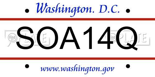 SOA14Q District Of Columbia License Plate