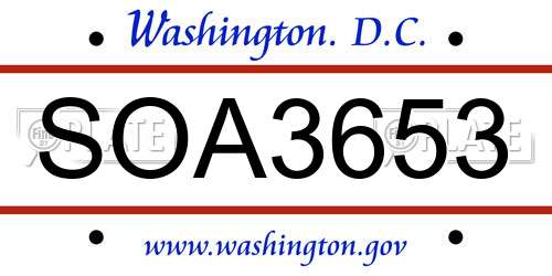 SOA3653 District Of Columbia License Plate