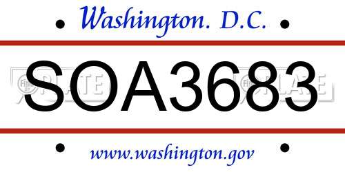 SOA3683 District Of Columbia License Plate