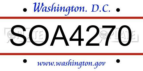 SOA4270 District Of Columbia License Plate