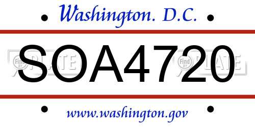 SOA4720 District Of Columbia License Plate