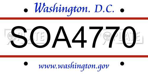 SOA4770 District Of Columbia License Plate