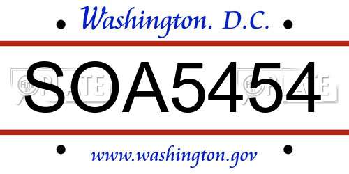 SOA5454 District Of Columbia License Plate