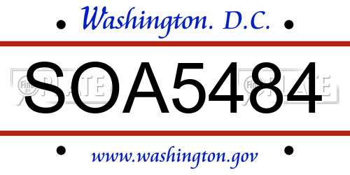 SOA5484 District Of Columbia License Plate