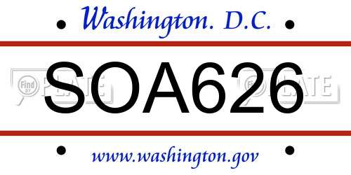 SOA626 District Of Columbia License Plate