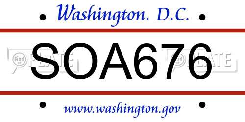 SOA676 District Of Columbia License Plate
