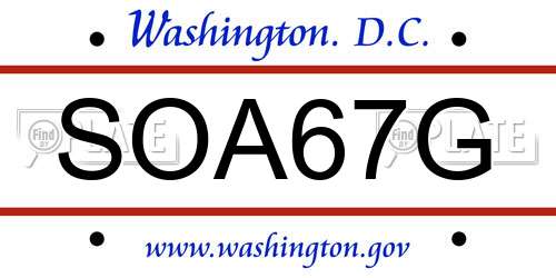 SOA67G District Of Columbia License Plate