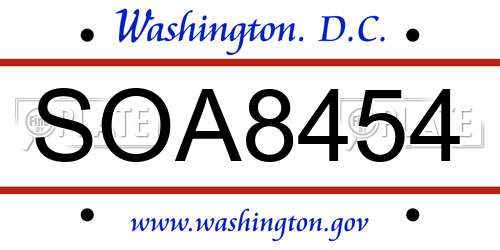 SOA8454 District Of Columbia License Plate
