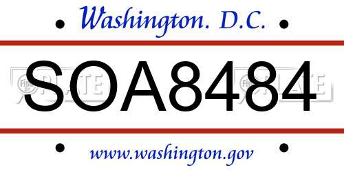 SOA8484 District Of Columbia License Plate