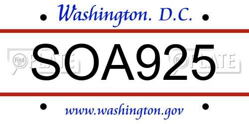 SOA925 District Of Columbia License Plate