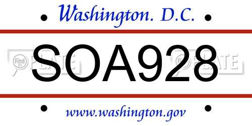 SOA928 District Of Columbia License Plate