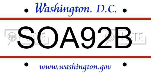 SOA92B District Of Columbia License Plate