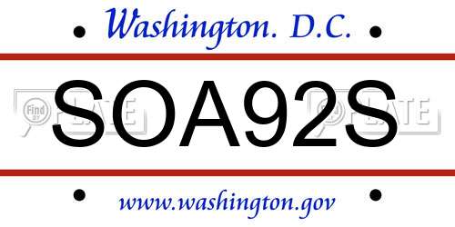 SOA92S District Of Columbia License Plate