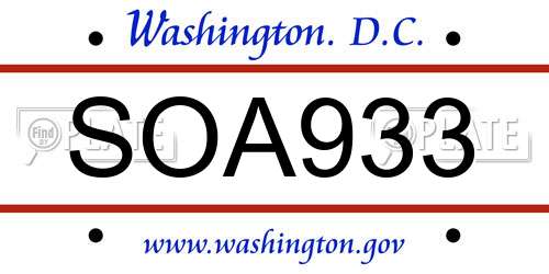 SOA933 District Of Columbia License Plate