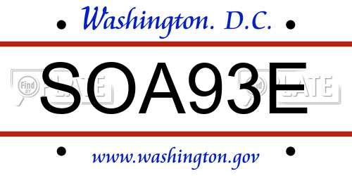 SOA93E District Of Columbia License Plate