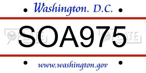 SOA975 District Of Columbia License Plate