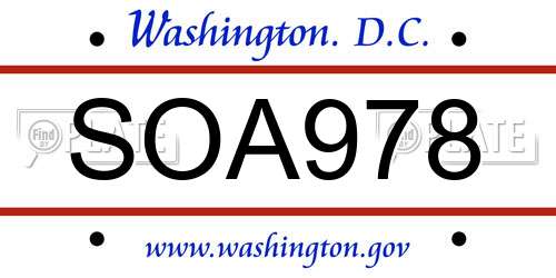SOA978 District Of Columbia License Plate
