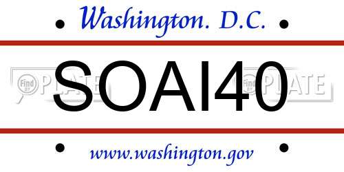 SOAI40 District Of Columbia License Plate