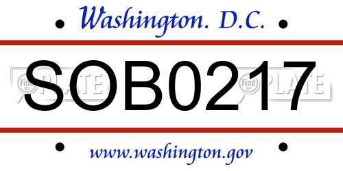 SOB0217 District Of Columbia License Plate