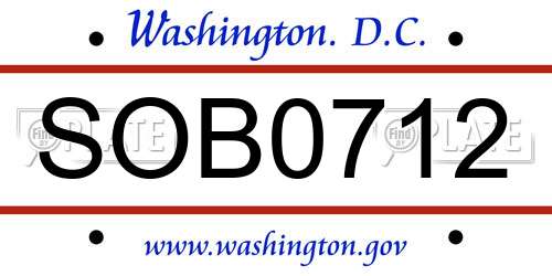 SOB0712 District Of Columbia License Plate
