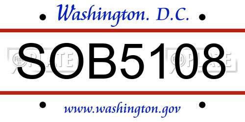 SOB5108 District Of Columbia License Plate