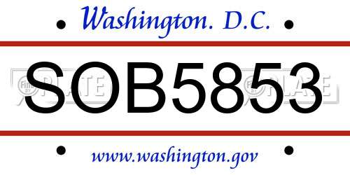 SOB5853 District Of Columbia License Plate
