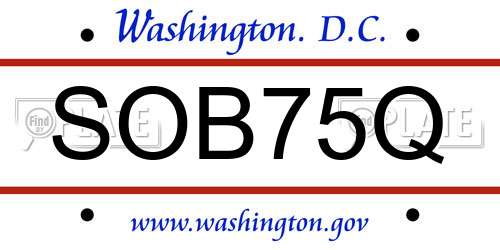 SOB75Q District Of Columbia License Plate