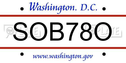 SOB78O District Of Columbia License Plate