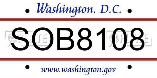 SOB8108 District Of Columbia License Plate
