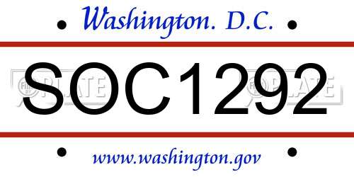 SOC1292 District Of Columbia License Plate