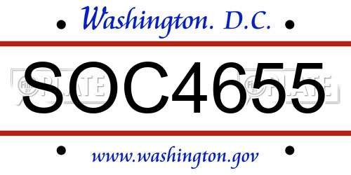 SOC4655 District Of Columbia License Plate