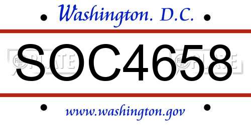 SOC4658 District Of Columbia License Plate