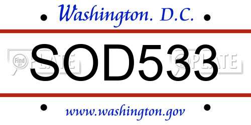 SOD533 District Of Columbia License Plate