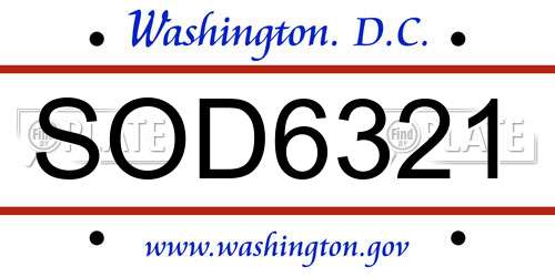 SOD6321 District Of Columbia License Plate