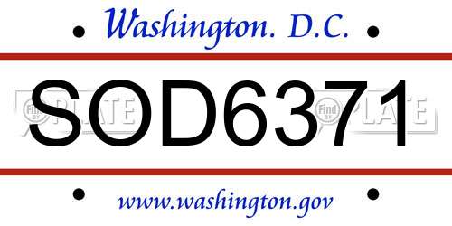 SOD6371 District Of Columbia License Plate