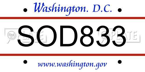SOD833 District Of Columbia License Plate