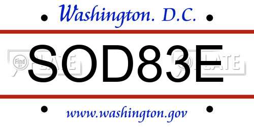 SOD83E District Of Columbia License Plate