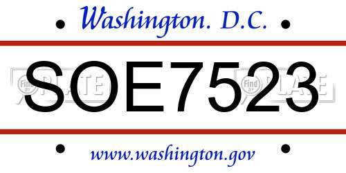 SOE7523 District Of Columbia License Plate