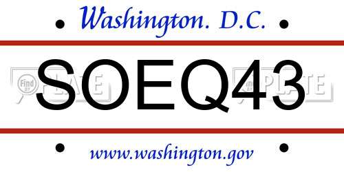SOEQ43 District Of Columbia License Plate