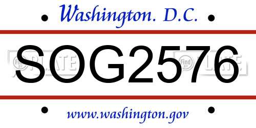 SOG2576 District Of Columbia License Plate