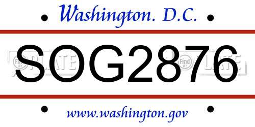 SOG2876 District Of Columbia License Plate