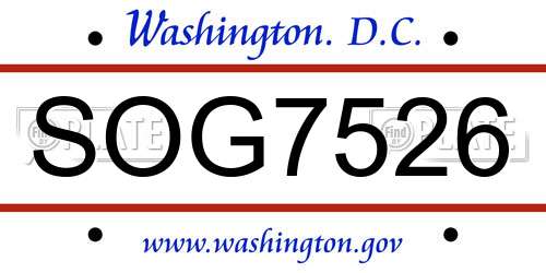 SOG7526 District Of Columbia License Plate