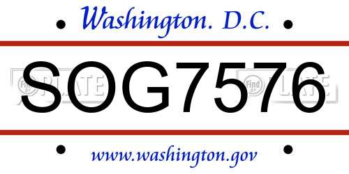 SOG7576 District Of Columbia License Plate