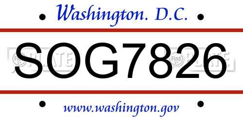 SOG7826 District Of Columbia License Plate