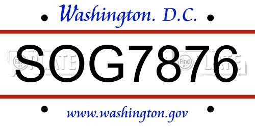 SOG7876 District Of Columbia License Plate