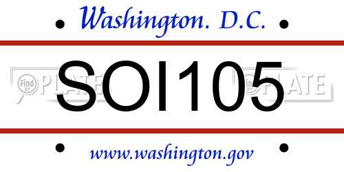 SOI105 District Of Columbia License Plate