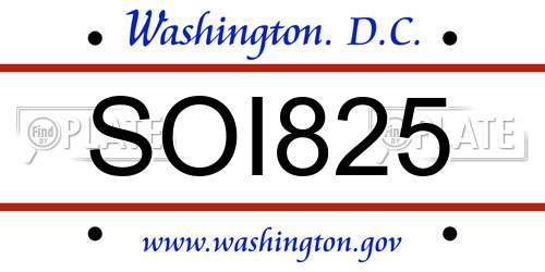 SOI825 District Of Columbia License Plate